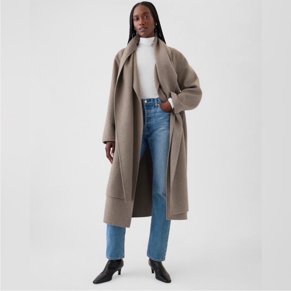 NWT! GAP Medium Cool Brown Belted Double-Faced Wool Coat - XS